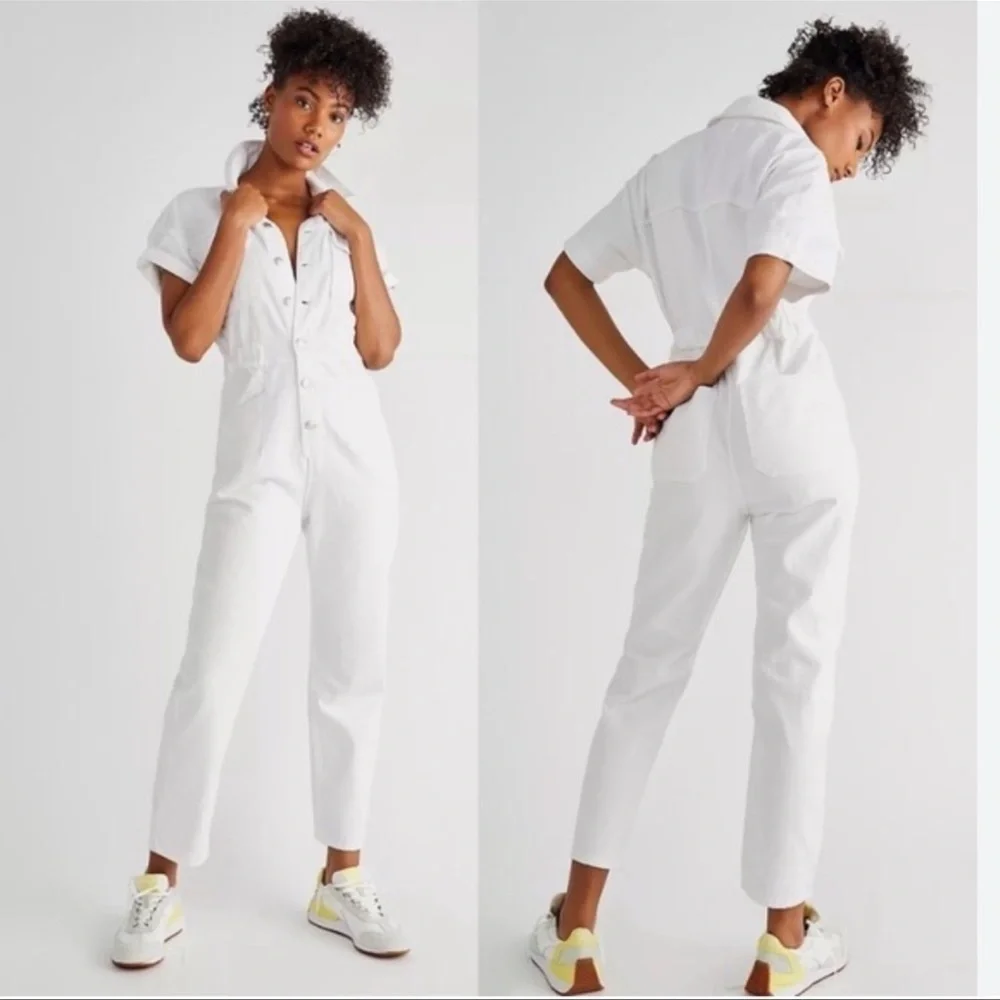 FREE People Marci button through denim jumpsuit in white size XS - Picture 7 of 17